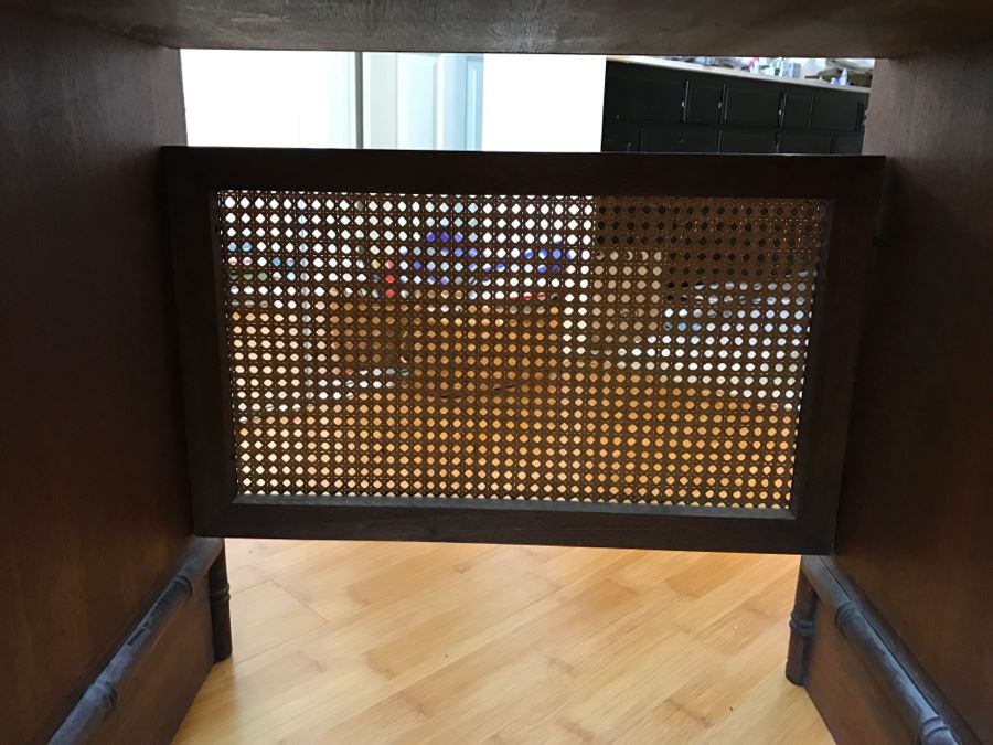 Cool Mid-Century Chinoiserie Wooden Executive Desk With Cane Back By Ricardo Lynn & Co [Photo 19]