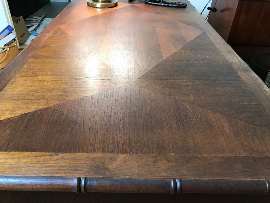 Cool Mid-Century Chinoiserie Wooden Executive Desk With Cane Back By Ricardo Lynn & Co [Photo 8]