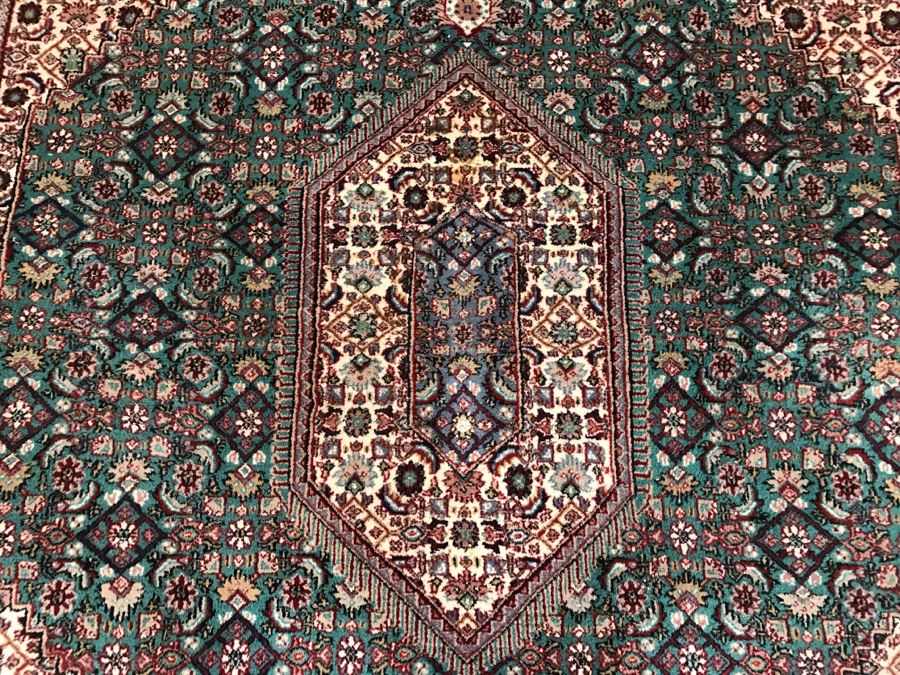 Large Vintage Persian Rug With Light Greens, Light Blues, Maroons And Tans [Photo 4]