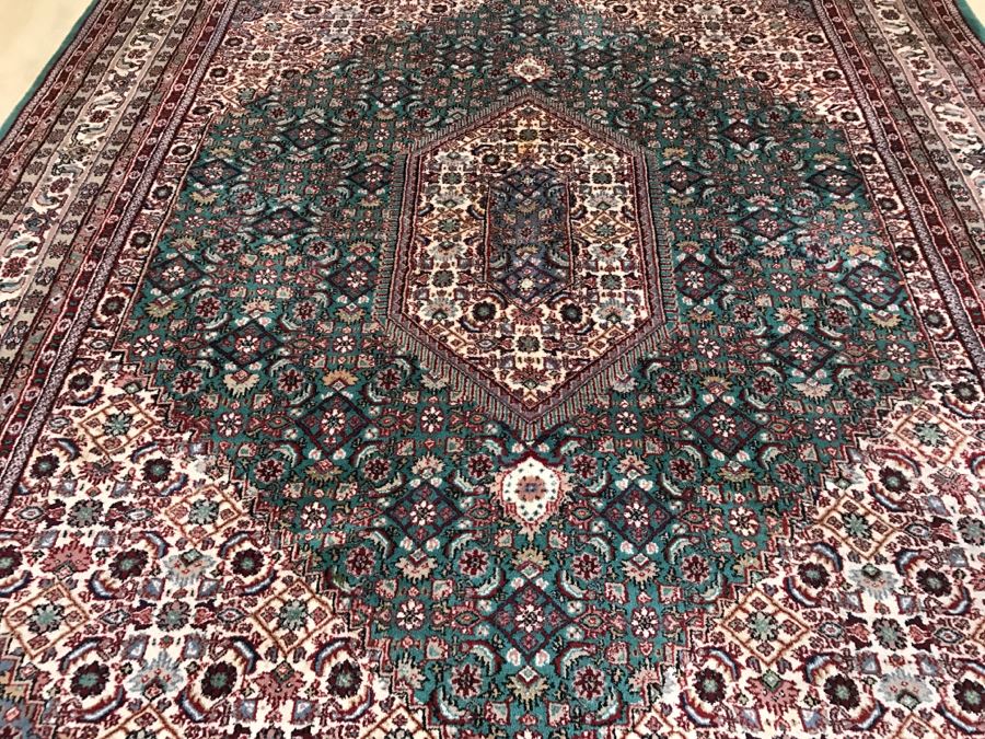 Large Vintage Persian Rug With Light Greens, Light Blues, Maroons And Tans [Photo 3]