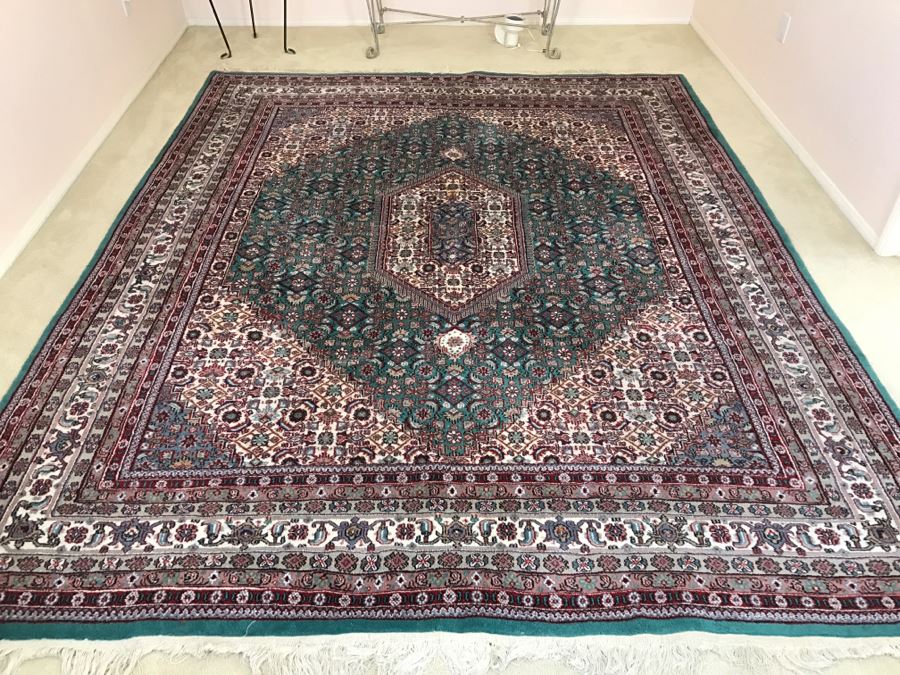 Large Vintage Persian Rug With Light Greens, Light Blues, Maroons And Tans [Photo 1]