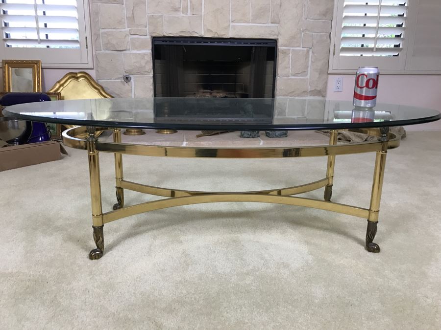 Vintage Brass And Glass Oval Coffee Table [Photo 1]
