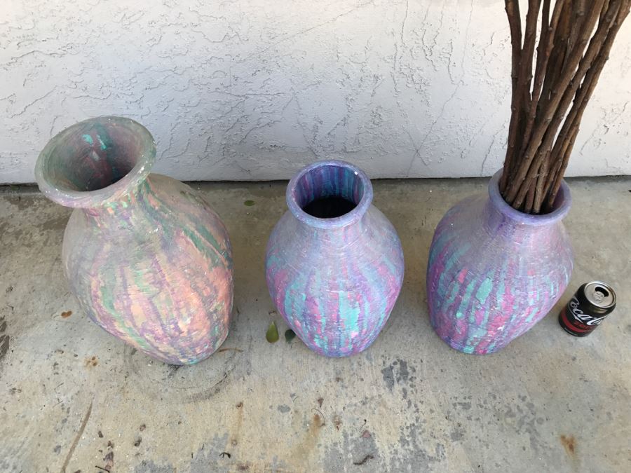 JUST ADDED - Set Of 3 Painted Pottery Pots [Photo 8]
