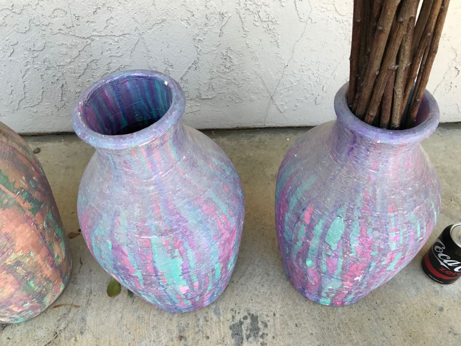 JUST ADDED - Set Of 3 Painted Pottery Pots [Photo 3]