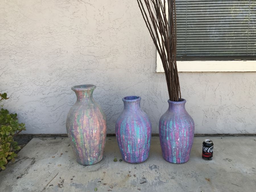 JUST ADDED - Set Of 3 Painted Pottery Pots [Photo 2]
