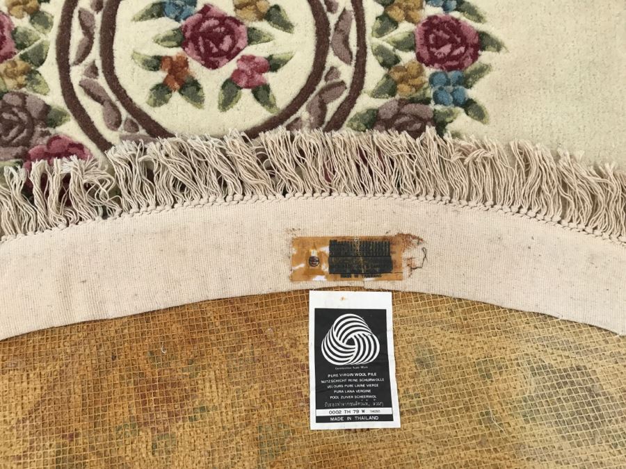 100% Virgin Wool Pile Round Rug With Floral Motif 7' Round [Photo 6]