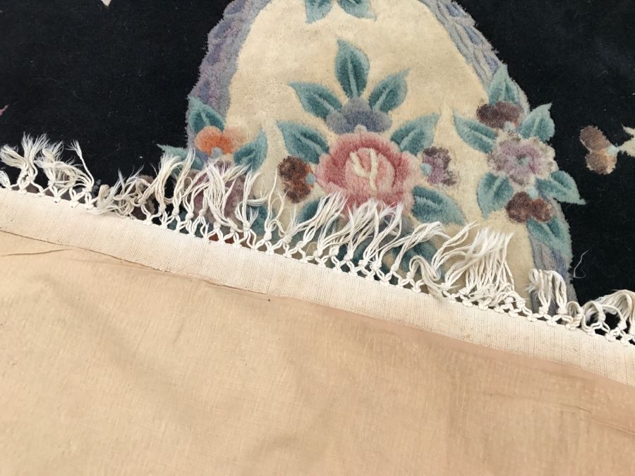 100% Virgin Wool Pile Area Rug With Floral Motif Blacks, Tans, Pinks [Photo 9]