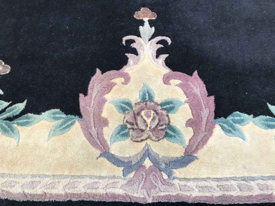 100% Virgin Wool Pile Area Rug With Floral Motif Blacks, Tans, Pinks [Photo 3]