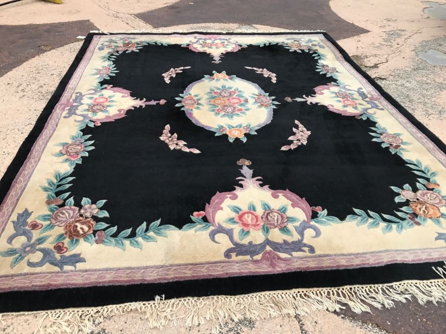 100% Virgin Wool Pile Chinese Hand Made Area Rug With Floral Motif 7'  10' x 9' 10' Retailed For $2,000 [Photo 4]