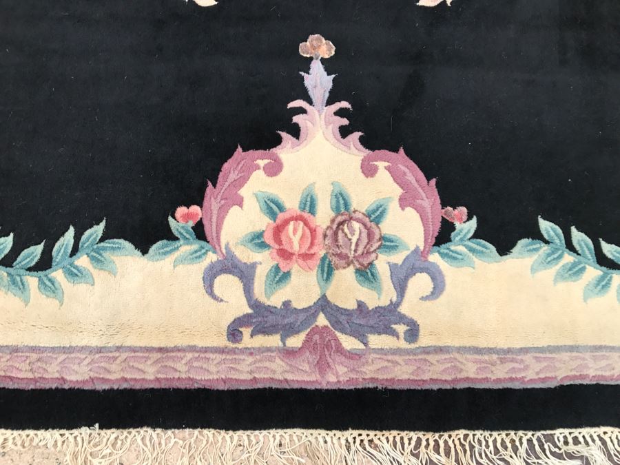 100% Virgin Wool Pile Chinese Hand Made Area Rug With Floral Motif 7'  10' x 9' 10' Retailed For $2,000 [Photo 5]