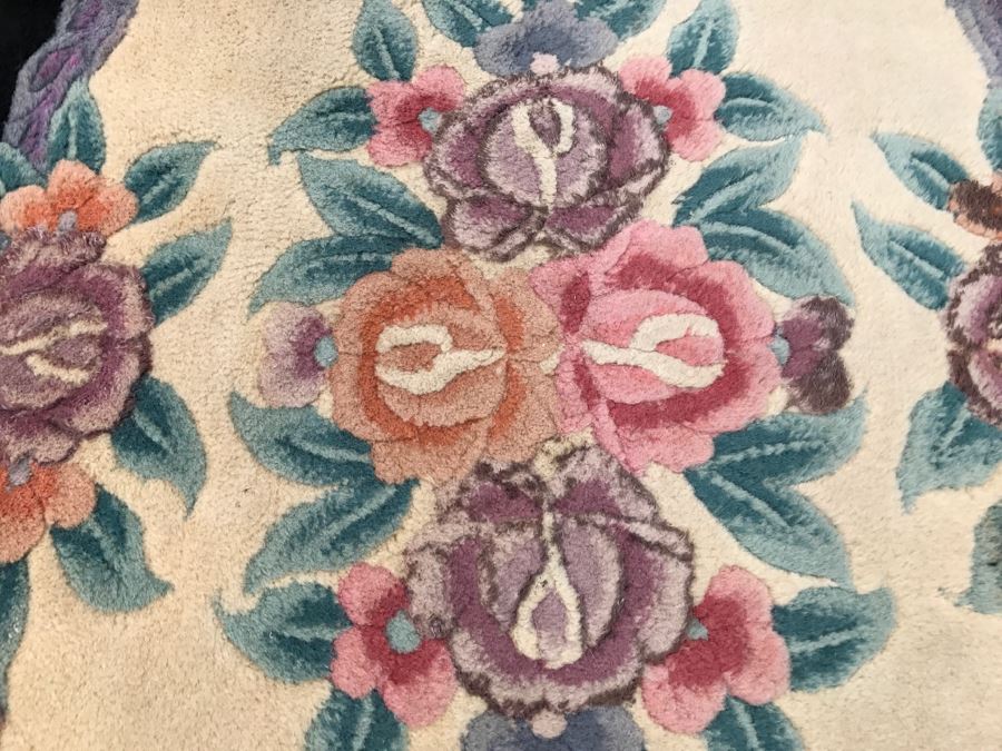 100% Virgin Wool Pile Chinese Hand Made Area Rug With Floral Motif 7'  10' x 9' 10' Retailed For $2,000 [Photo 9]