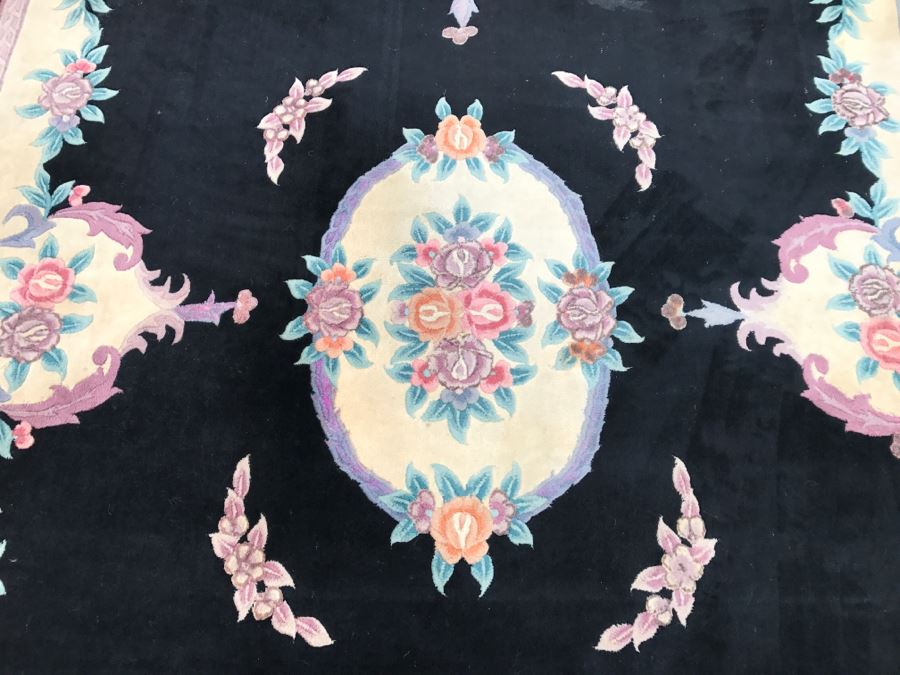 100% Virgin Wool Pile Chinese Hand Made Area Rug With Floral Motif 7'  10' x 9' 10' Retailed For $2,000 [Photo 7]