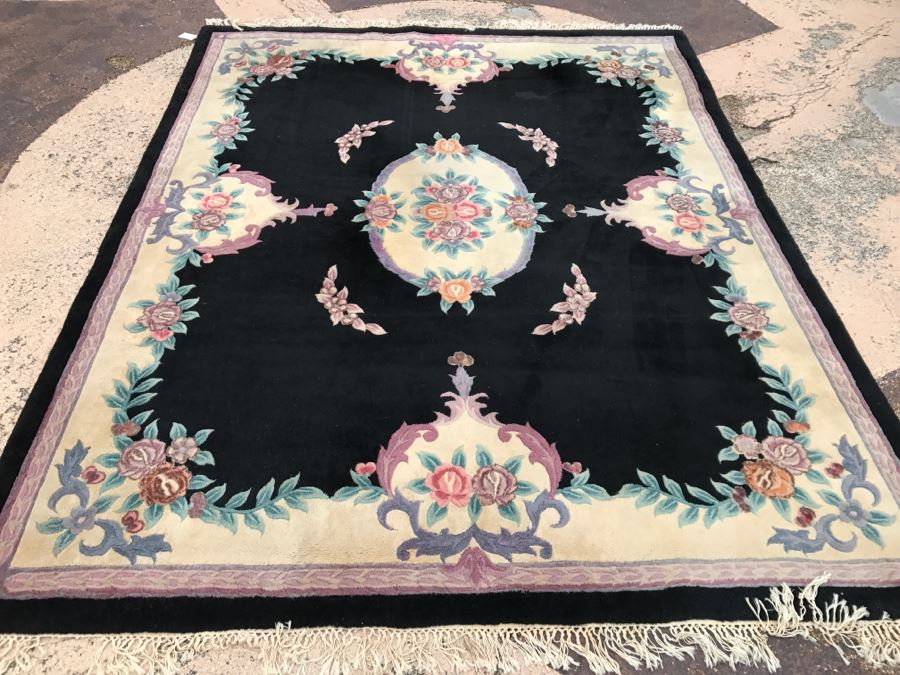 100% Virgin Wool Pile Chinese Hand Made Area Rug With Floral Motif 7'  10' x 9' 10' Retailed For $2,000 [Photo 1]