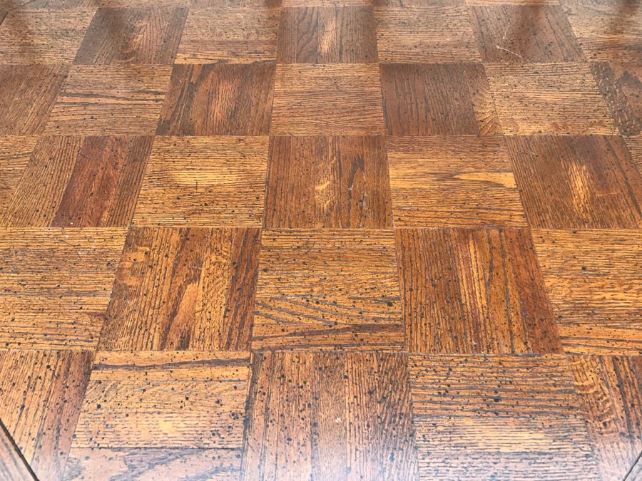 Vintage Parquet Top High-Low H-Lo Adjustable Pedestal Table [Photo 6]