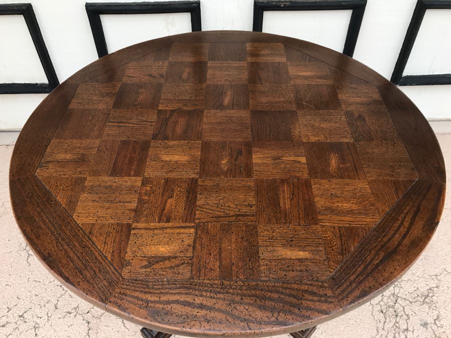 Vintage Parquet Top High-Low H-Lo Adjustable Pedestal Table [Photo 2]