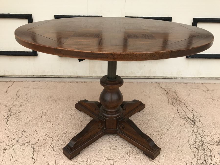 Vintage Parquet Top High-Low H-Lo Adjustable Pedestal Table [Photo 1]