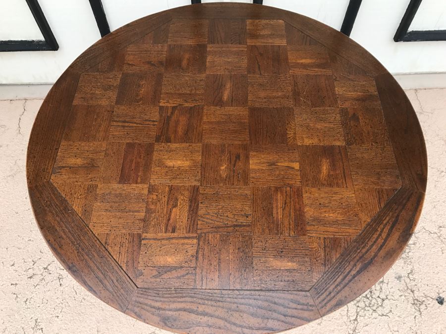 Vintage Parquet Top High-Low H-Lo Adjustable Pedestal Table [Photo 5]