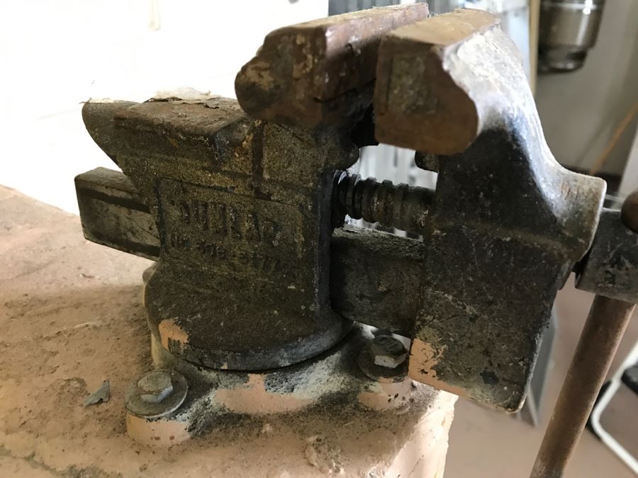 Vintage Workbench Tool Bench With Dunlap Bench Vise And Assorted Tools [Photo 3]