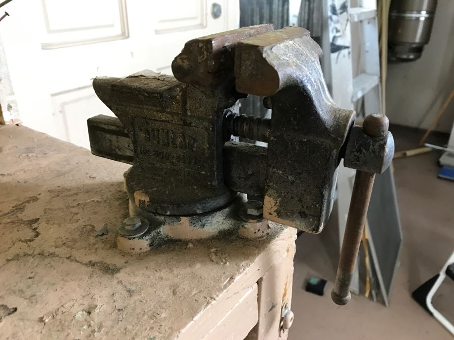 Vintage Workbench Tool Bench With Dunlap Bench Vise And Assorted Tools [Photo 11]