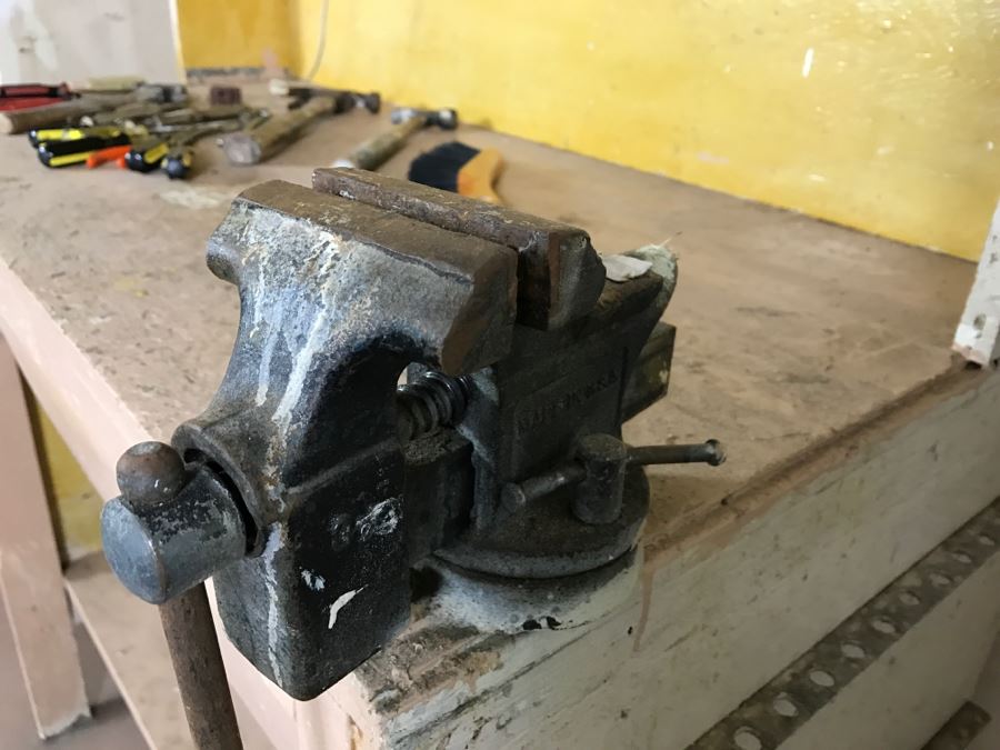 Vintage Workbench Tool Bench With Dunlap Bench Vise And Assorted Tools [Photo 13]