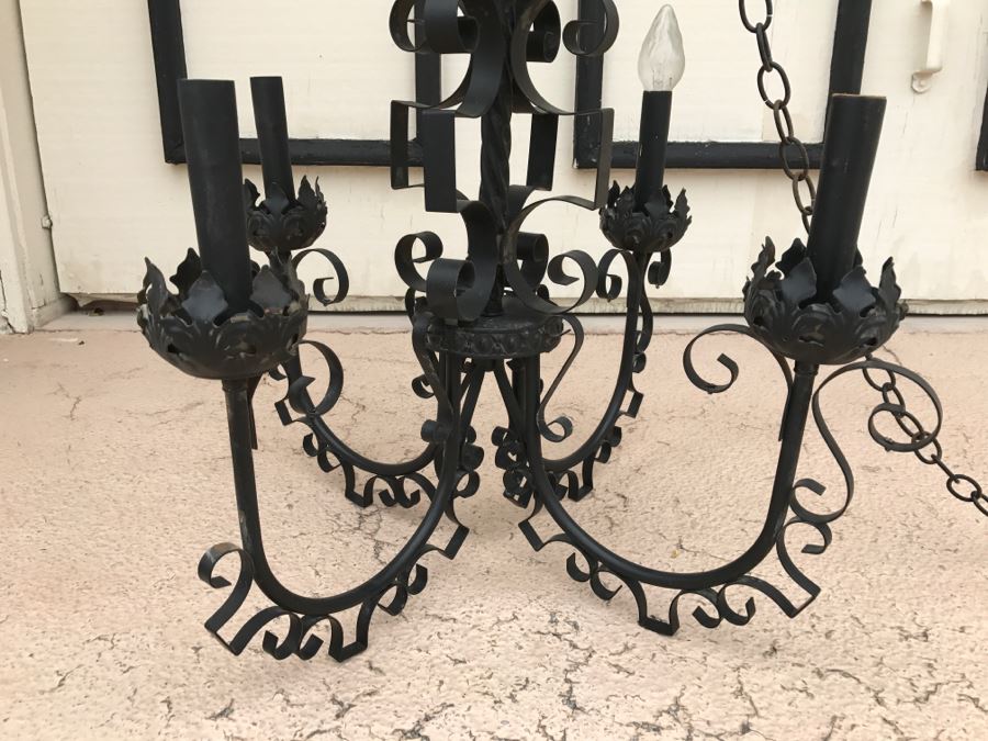 Ornate Vintage Black Metal Chandelier Light Fixture 4 Arms [Photo 3]