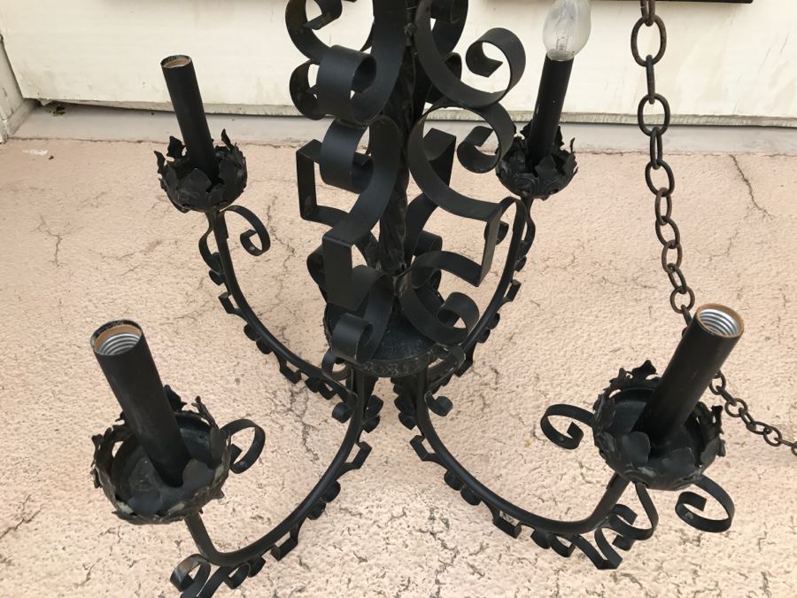 Ornate Vintage Black Metal Chandelier Light Fixture 4 Arms [Photo 4]