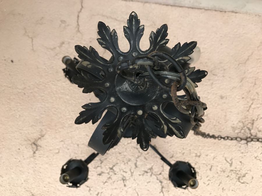 Ornate Vintage Black Metal Chandelier Light Fixture 4 Arms [Photo 5]