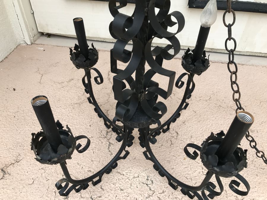 Ornate Vintage Black Metal Chandelier Light Fixture 4 Arms [Photo 10]