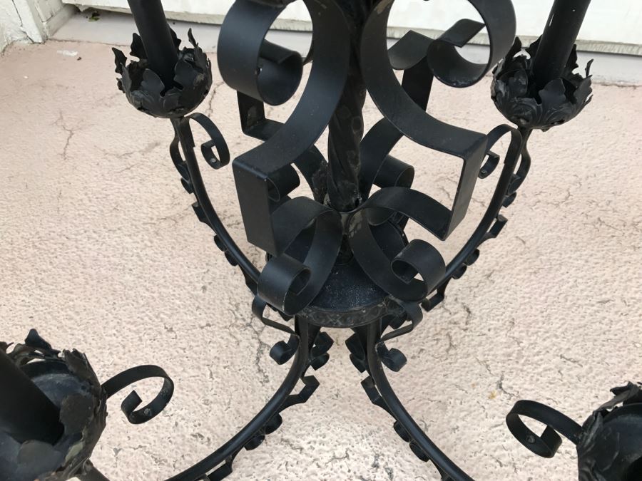 Ornate Vintage Black Metal Chandelier Light Fixture 4 Arms [Photo 9]
