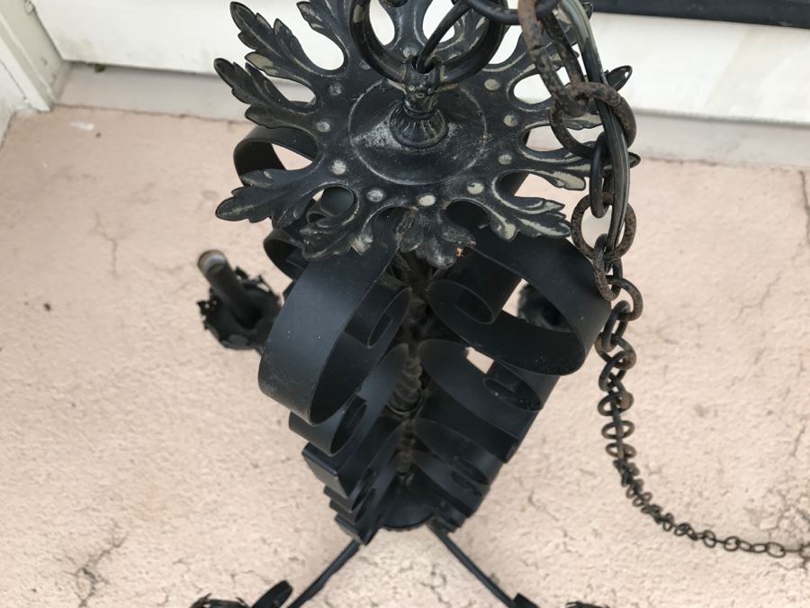 Ornate Vintage Black Metal Chandelier Light Fixture 4 Arms [Photo 6]