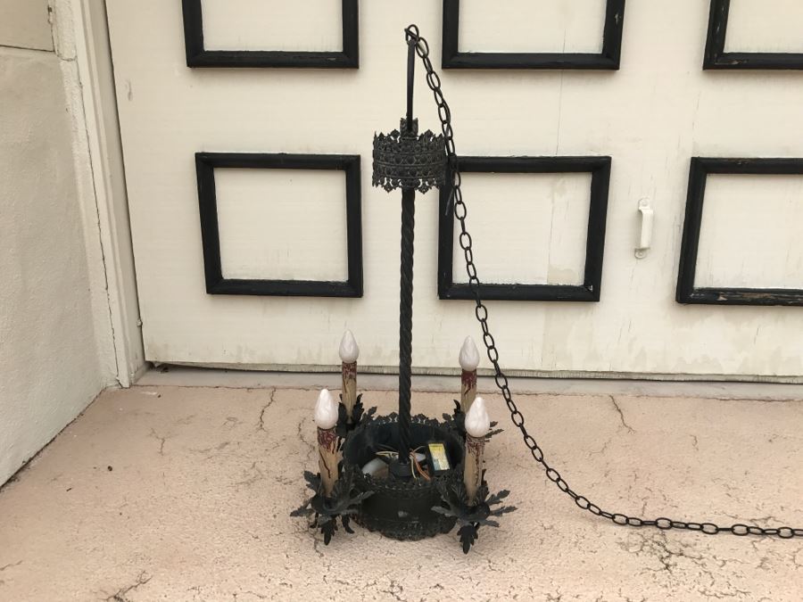 Ornate Vintage Black Metal Chandelier Light Fixture 4 Arms [Photo 12]
