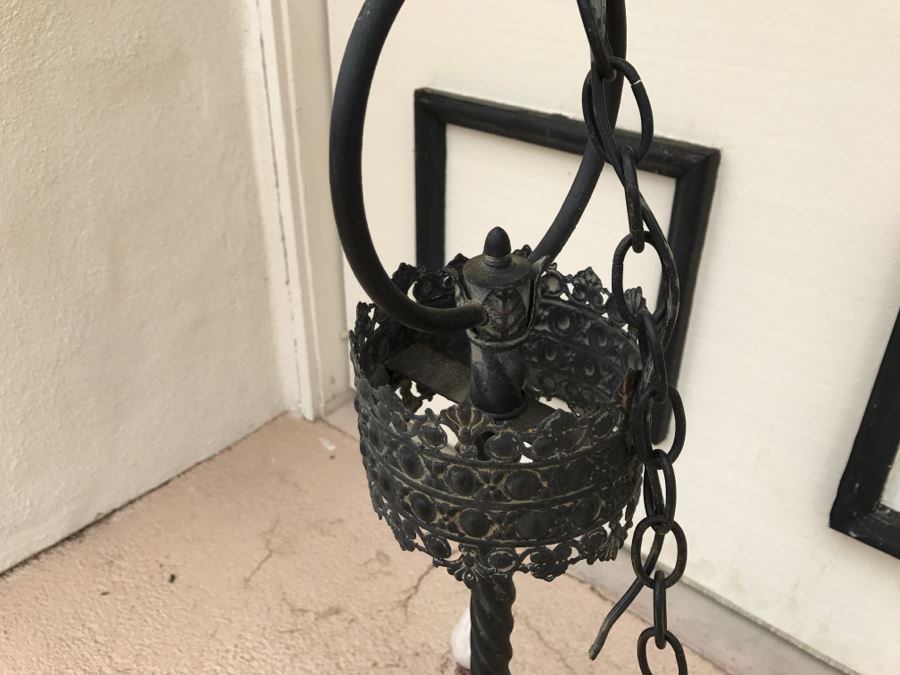 Ornate Vintage Black Metal Chandelier Light Fixture 4 Arms [Photo 11]