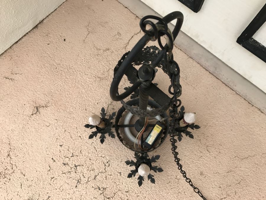 Ornate Vintage Black Metal Chandelier Light Fixture 4 Arms [Photo 10]