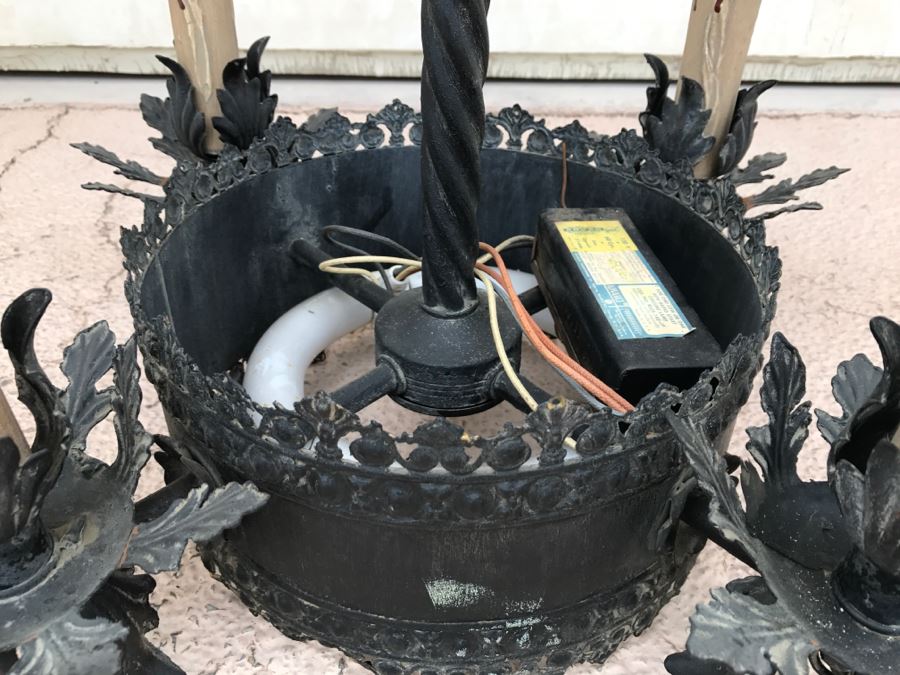 Ornate Vintage Black Metal Chandelier Light Fixture 4 Arms [Photo 4]