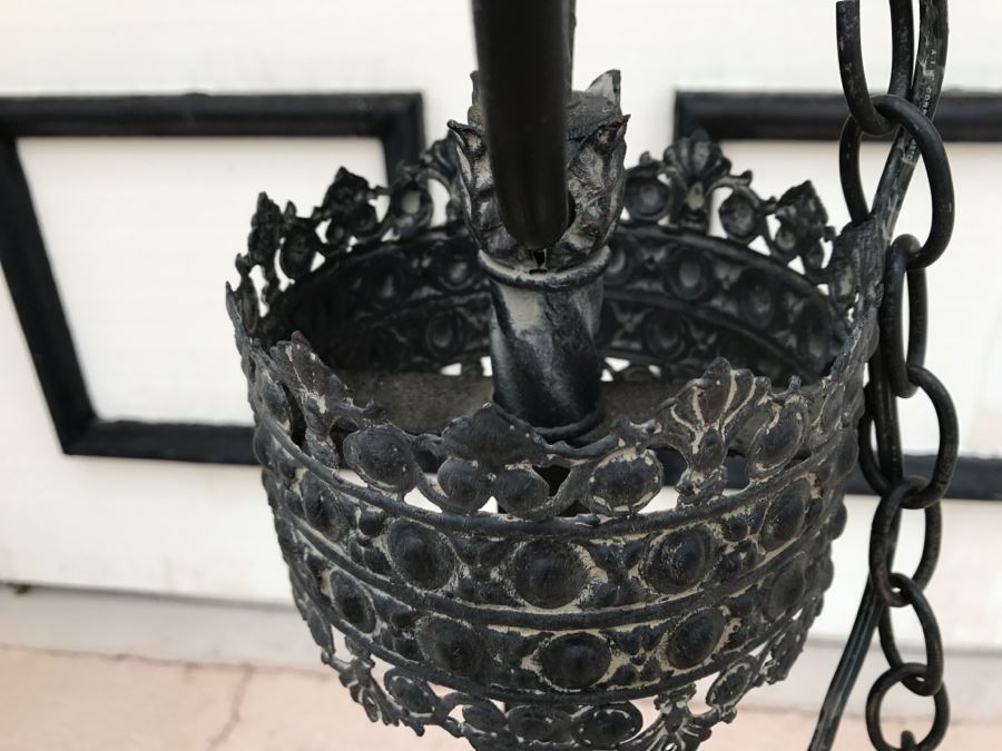 Ornate Vintage Black Metal Chandelier Light Fixture 4 Arms [Photo 8]