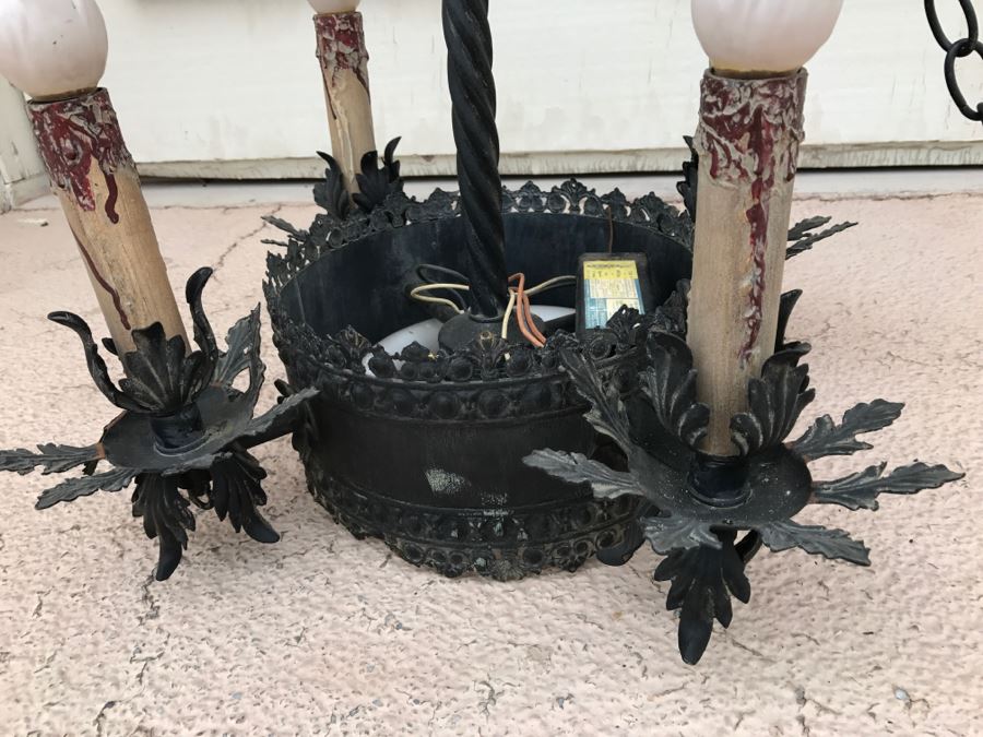 Ornate Vintage Black Metal Chandelier Light Fixture 4 Arms [Photo 6]