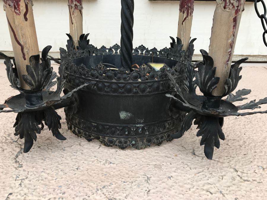 Ornate Vintage Black Metal Chandelier Light Fixture 4 Arms [Photo 3]