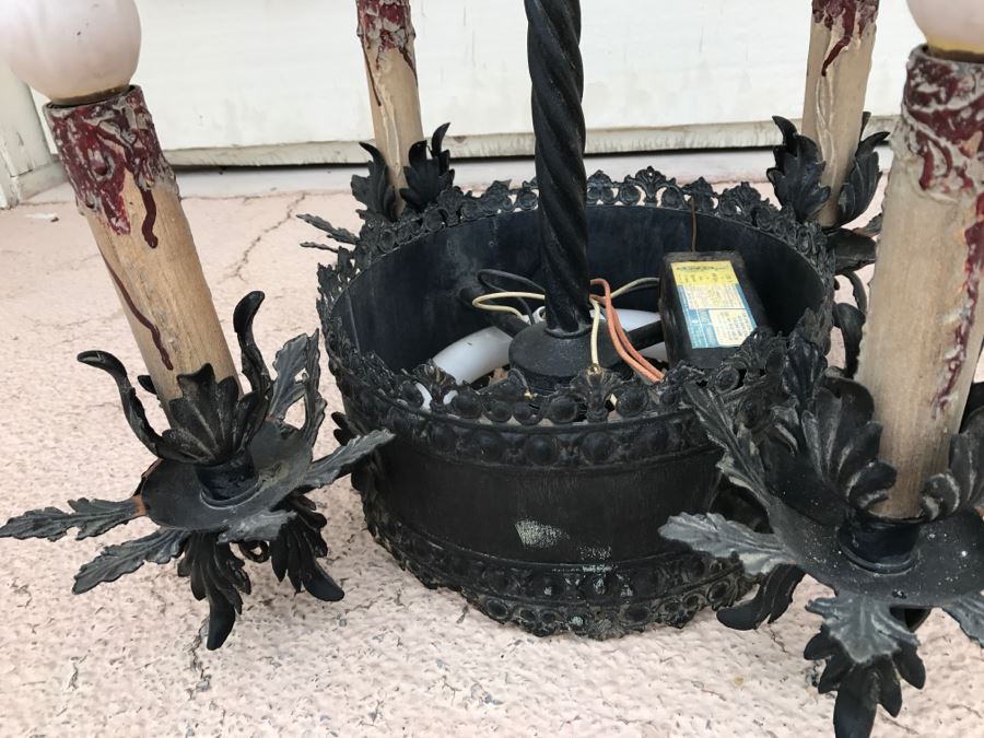 Ornate Vintage Black Metal Chandelier Light Fixture 4 Arms [Photo 5]