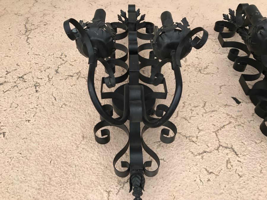 Pair Of Black Metal Wall Sconces Light Fixtures [Photo 6]