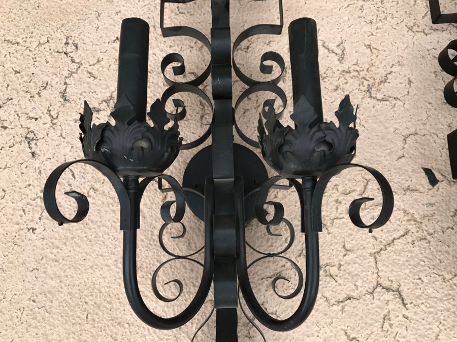 Pair Of Black Metal Wall Sconces Light Fixtures [Photo 3]