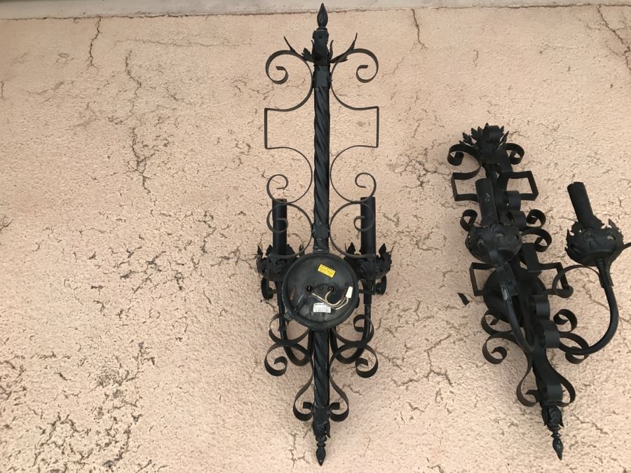 Pair Of Black Metal Wall Sconces Light Fixtures [Photo 11]