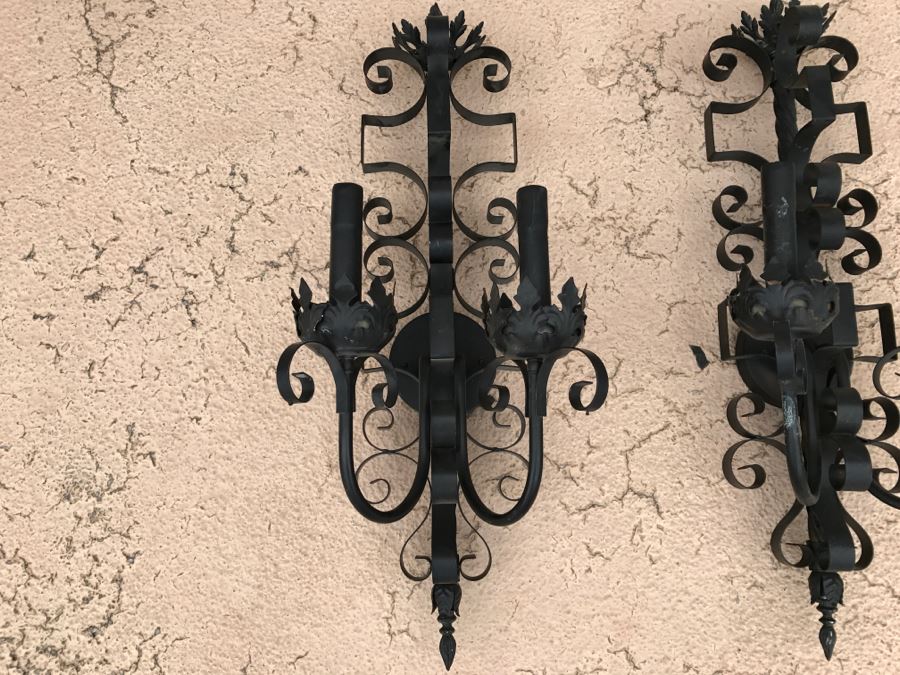 Pair Of Black Metal Wall Sconces Light Fixtures [Photo 2]