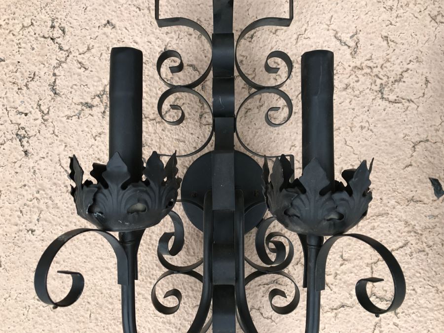 Pair Of Black Metal Wall Sconces Light Fixtures [Photo 4]