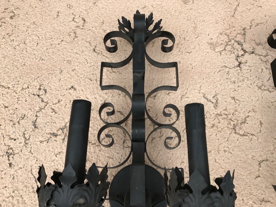 Pair Of Black Metal Wall Sconces Light Fixtures [Photo 5]