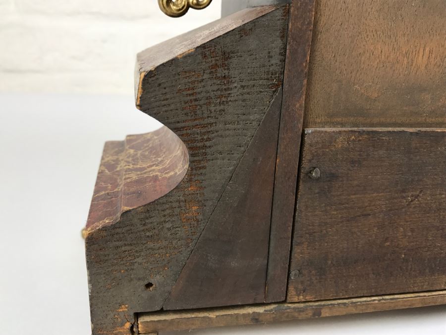 Vintage Wooden Mantle Clock With Metal Ornamentation Made In USA Maker Unknown Marbled Wood Working [Photo 26]