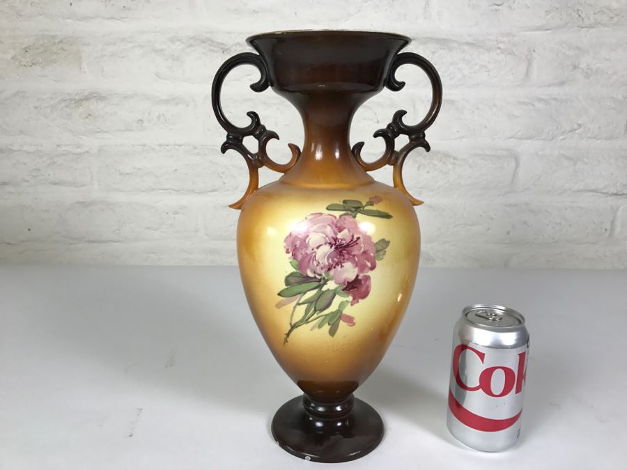 WARWICK Handled Vessel Vase With Rose Motif