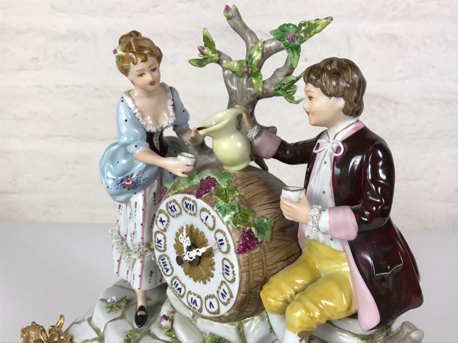 Fabulous Walt Hand Painted Porcelain Mantle Clock With Gilt Metal Base By C. Zanardi Made In Italy [Photo 6]