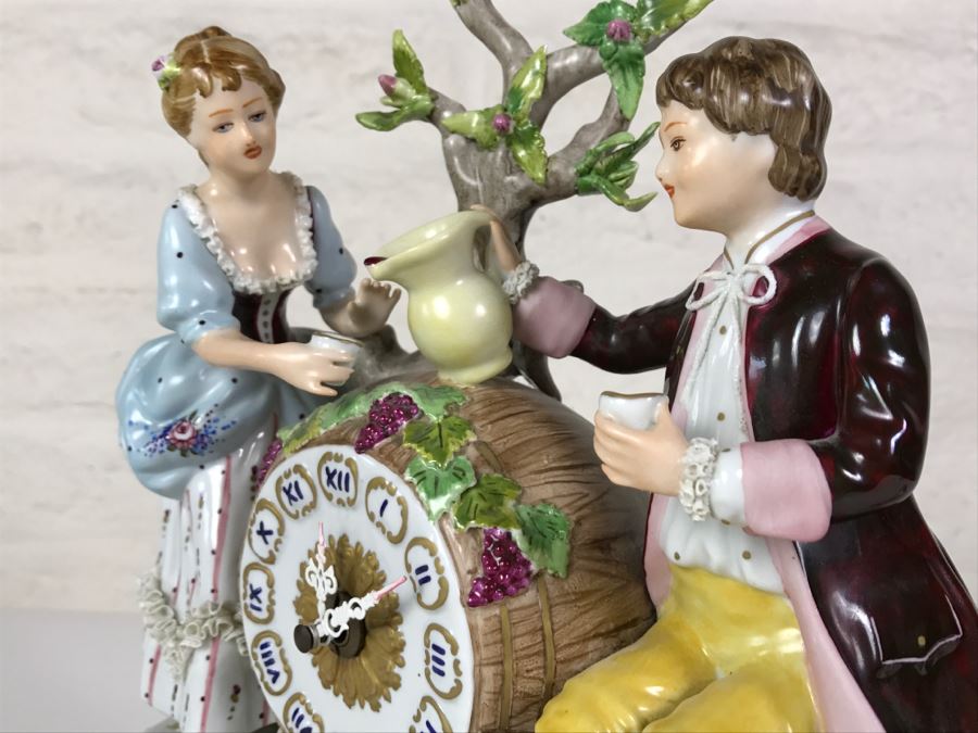 Fabulous Walt Hand Painted Porcelain Mantle Clock With Gilt Metal Base By C. Zanardi Made In Italy [Photo 7]