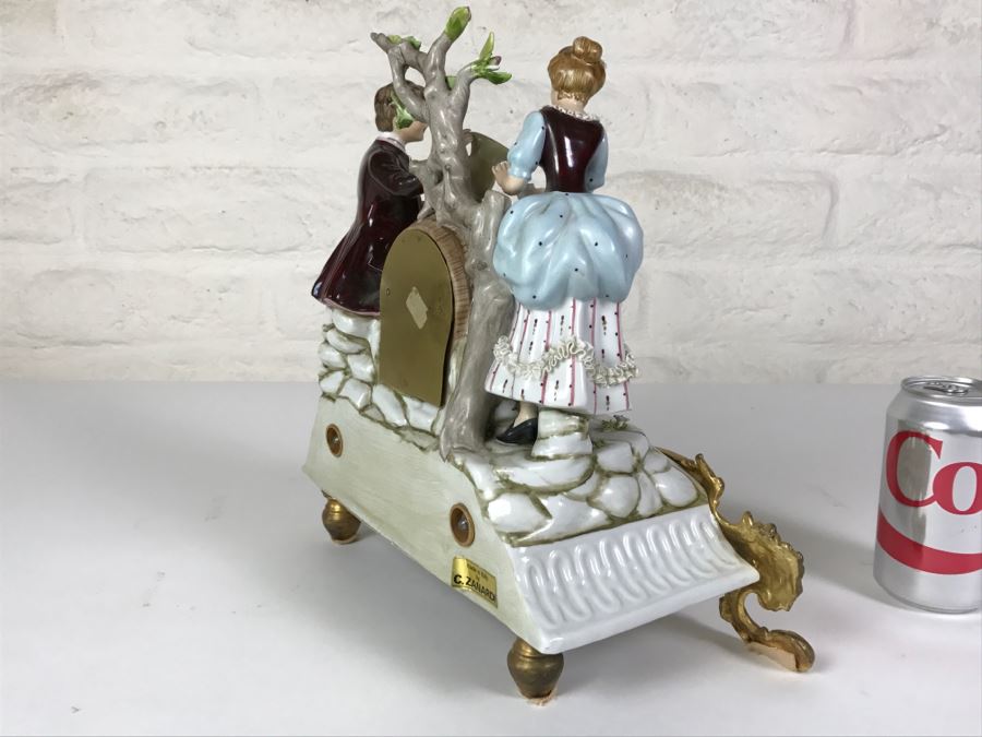 Fabulous Walt Hand Painted Porcelain Mantle Clock With Gilt Metal Base By C. Zanardi Made In Italy [Photo 13]