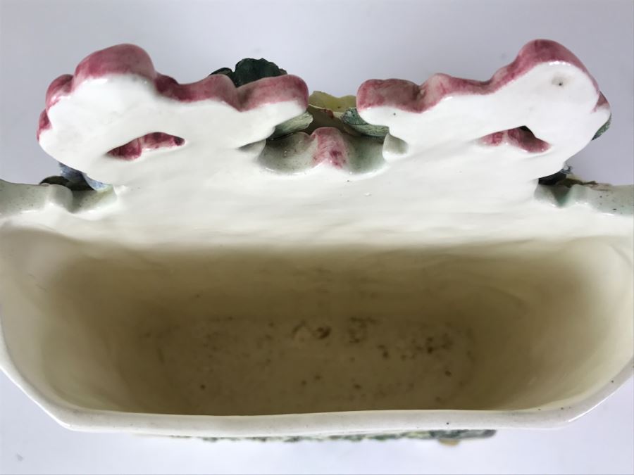 Stunning Hand Painted Porcelain Flower Planter Vase Of Man Reading Book On Bench [Photo 17]